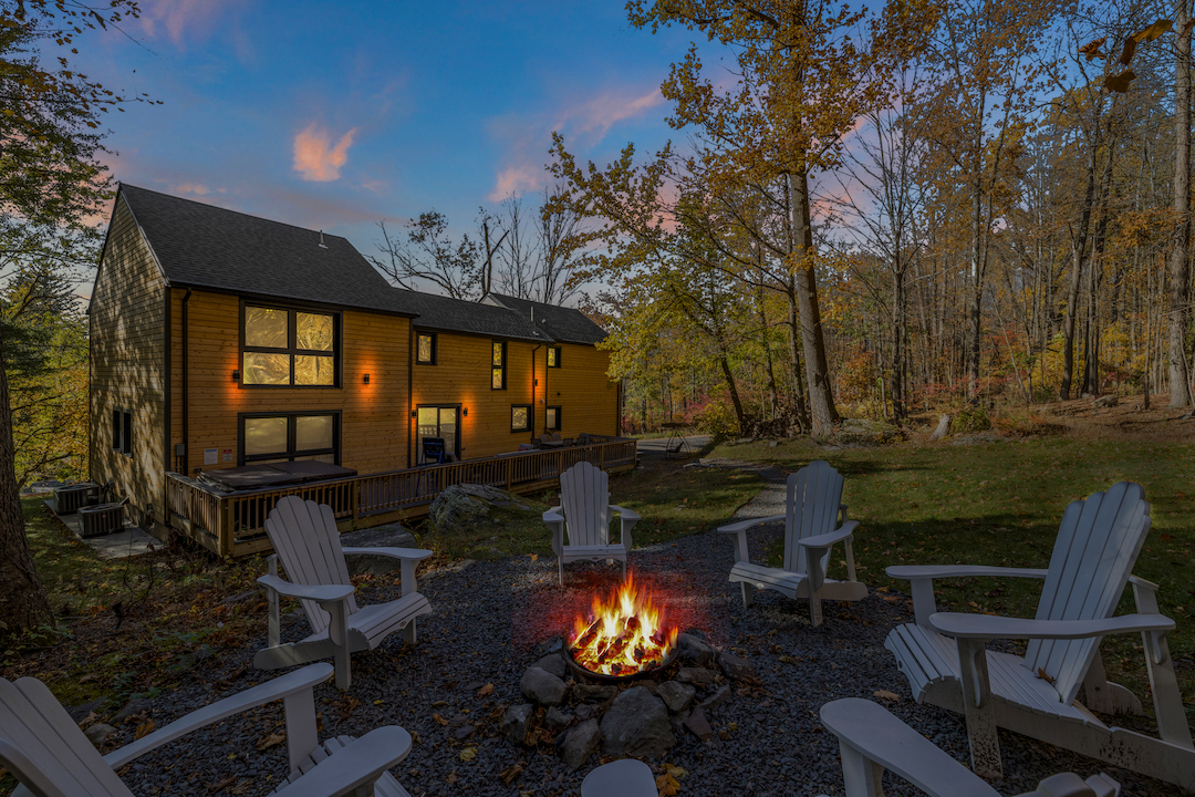 Backyard campfire in the serene Pocono Mountains